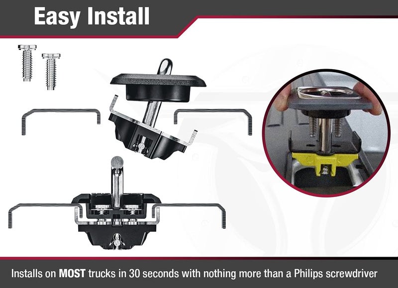 Bull Ring Retractable Truck Bed Tie Down Anchors, 98-12 Ford Ranger, 98-14 F150, 98-16 F250 & F350 Super Duty, 99-13 Silverado, 99-13 Sierra 1500 2500 & 3500, 95-18 RAM 1500 2500 & 3500 (1 Pair) - Image 5